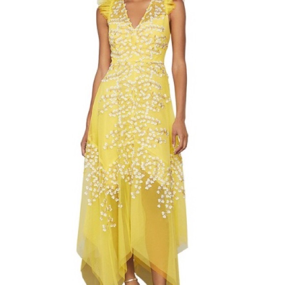 BCBGMaxAzria Dresses & Skirts - BCBG BCBGMAXAZRIA WOMEN'S EMBROIDERED TULLE RUFFLE DRESS IN AURORA Yellow Gown